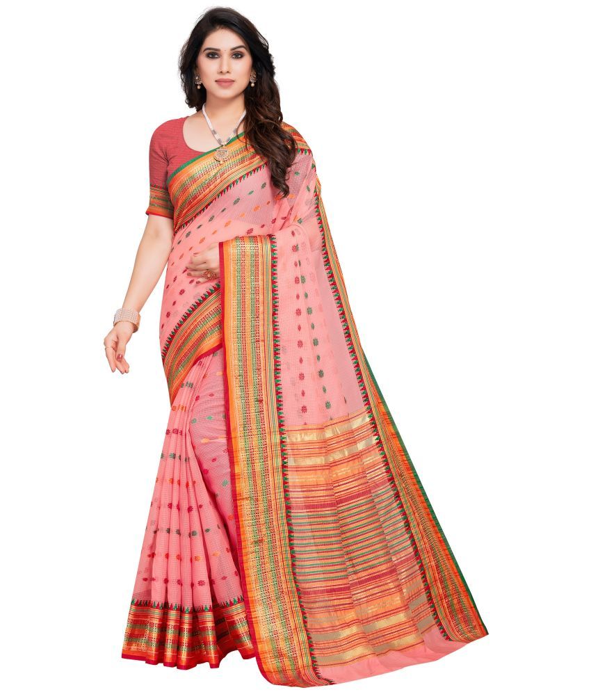     			Sidhidata Pink Cotton Silk Saree -