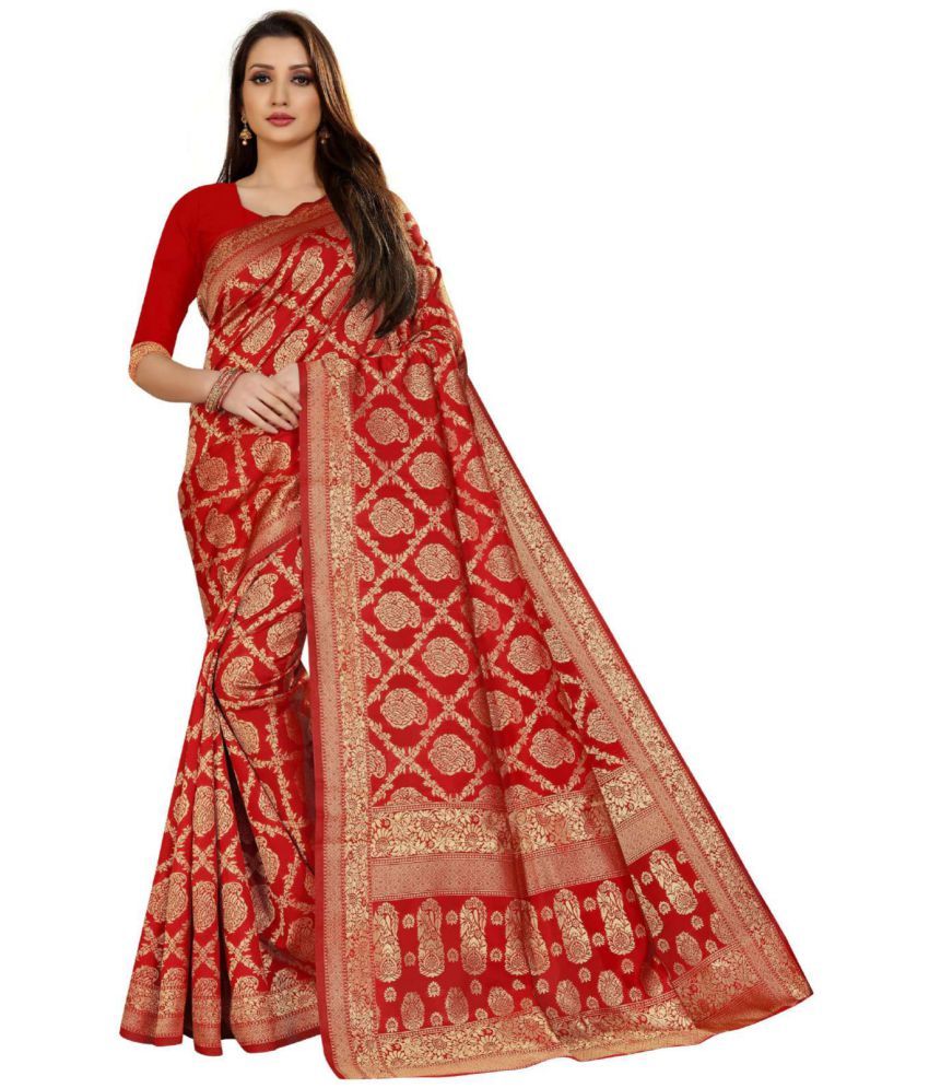     			Sidhidata Red Jacquard Saree -