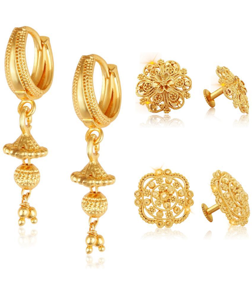     			Vighnaharta Everyday wear Gold plated alloy Stud Earring & Bali Earring for Women and Girls ( Pack of - 3 pair Earring) - VFJ1481-1086-1124ERG