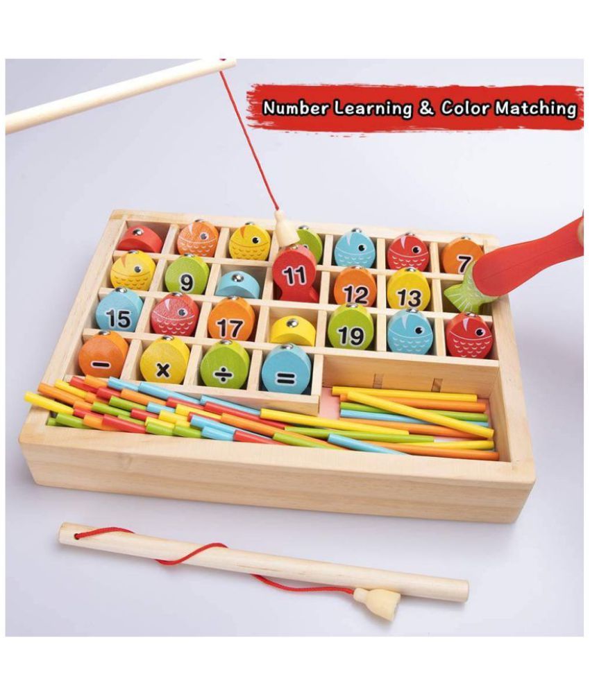 toyshine wooden fishing math game, preschool toy with 2