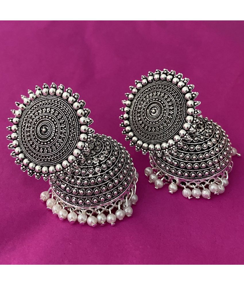     			Happy Stoning German Silver Domed Shaped Jhumka Earrings