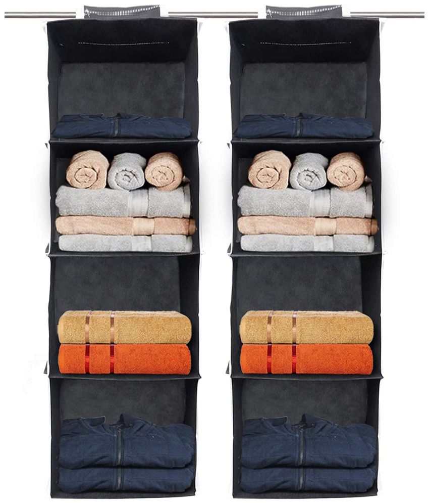     			Non Woven Foldable Hanging 4 Shelves Wardrobe/Closet Cloth Storage Organizer -Pack of 2