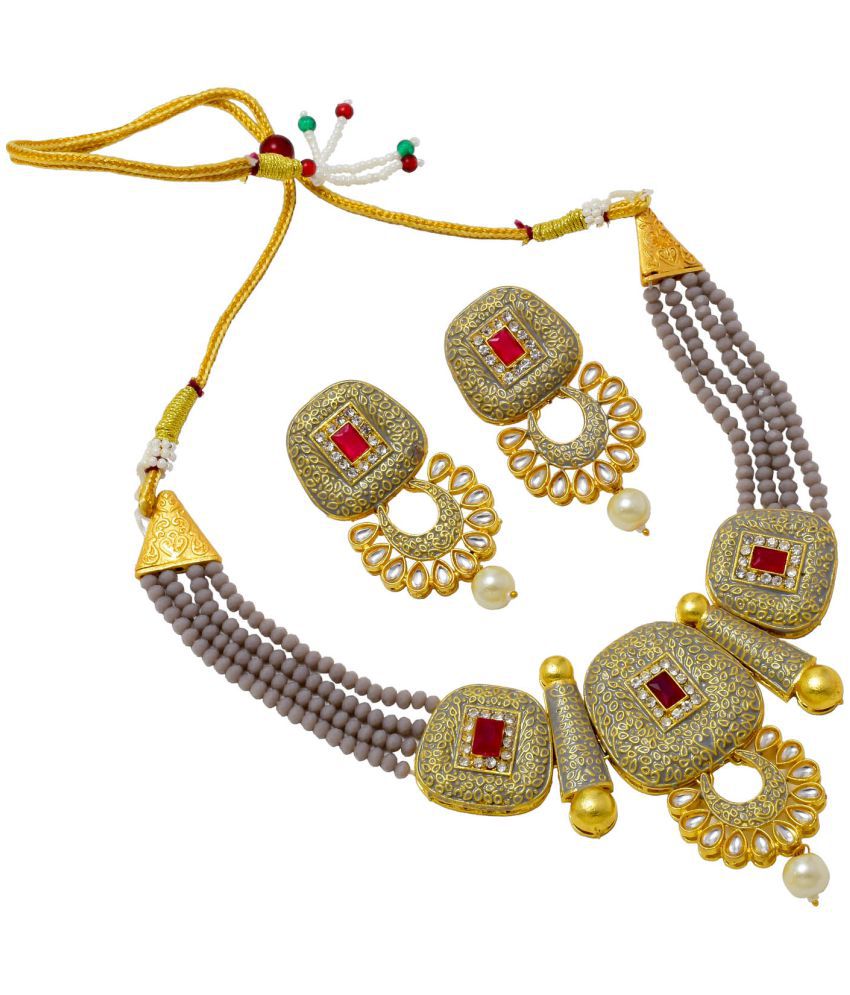     			Jewar Mandi Brass Gray Designer Necklaces Set Choker