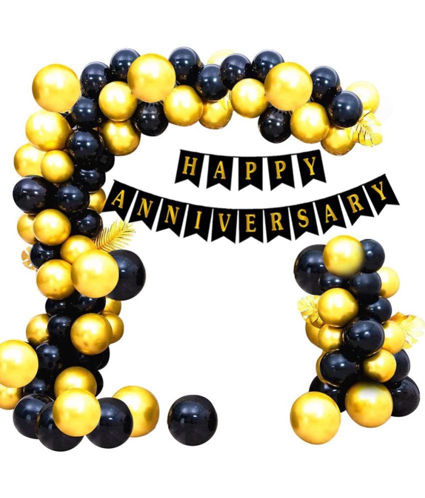     			Party Propz Black And Golden Happy Anniversary Decorations for Home Kit - 51Pcs Combo Set for Home Bedroom Decorations - Happy Anniversary Paper Bunting, Metallic Balloons - Husband Wife Mom Dad Parents