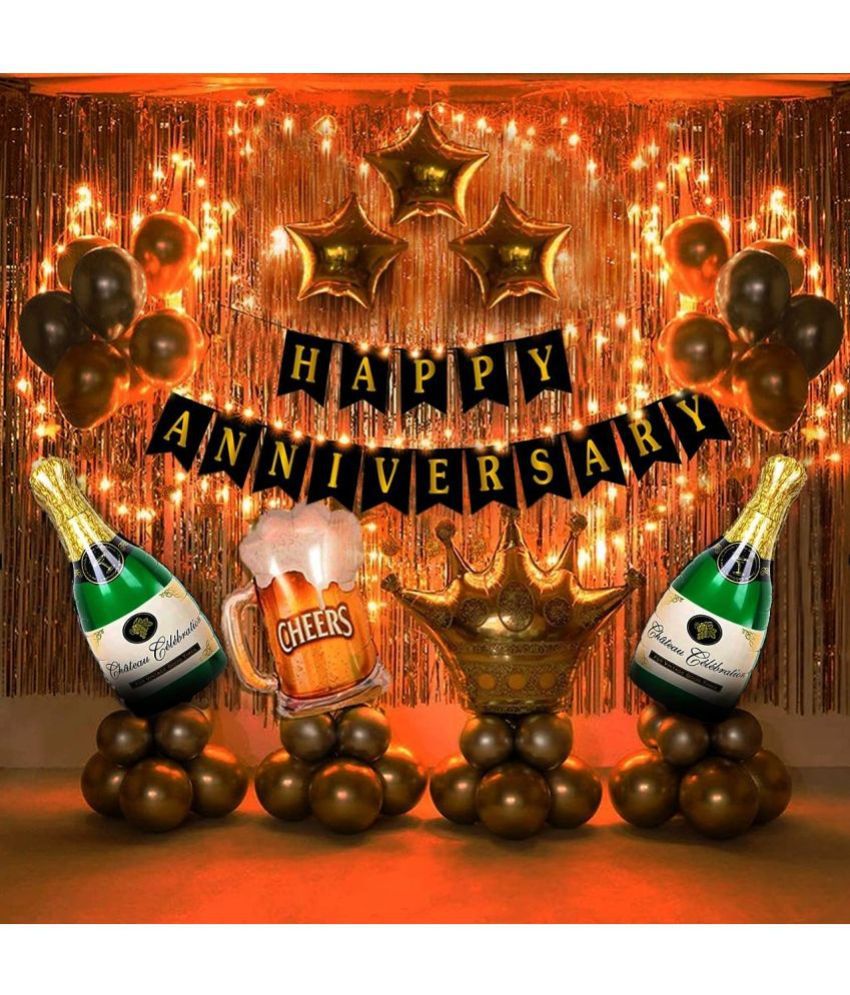     			Party Propz Happy Anniversary Decoration Kit For Bedroom -63 Items Set - Banner, Foil Curtains, Balloons, Foil Balloons, Lights - For wedding anniversary decoration items For Home - Husband Wife