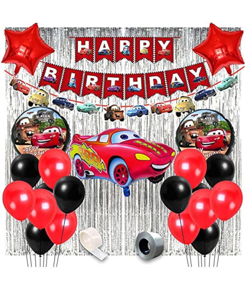     			Party Propz McQueen Car Birthday Theme Decorations for Party Supplies 50Pcs Combo Set for Kids Birthday Decoration / Boys Birthday Decoration Items / Car Birthday Theme Decoration