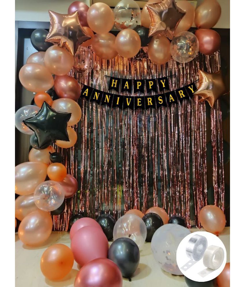     			Party Propz happy Anniversary Decoration Kit For Home - 62 Items Rose Gold Combo Set - Banner, Curtains, Balloons, Foil Balloons - For wedding anniversary decoration items For Bedroom - Husband Wife