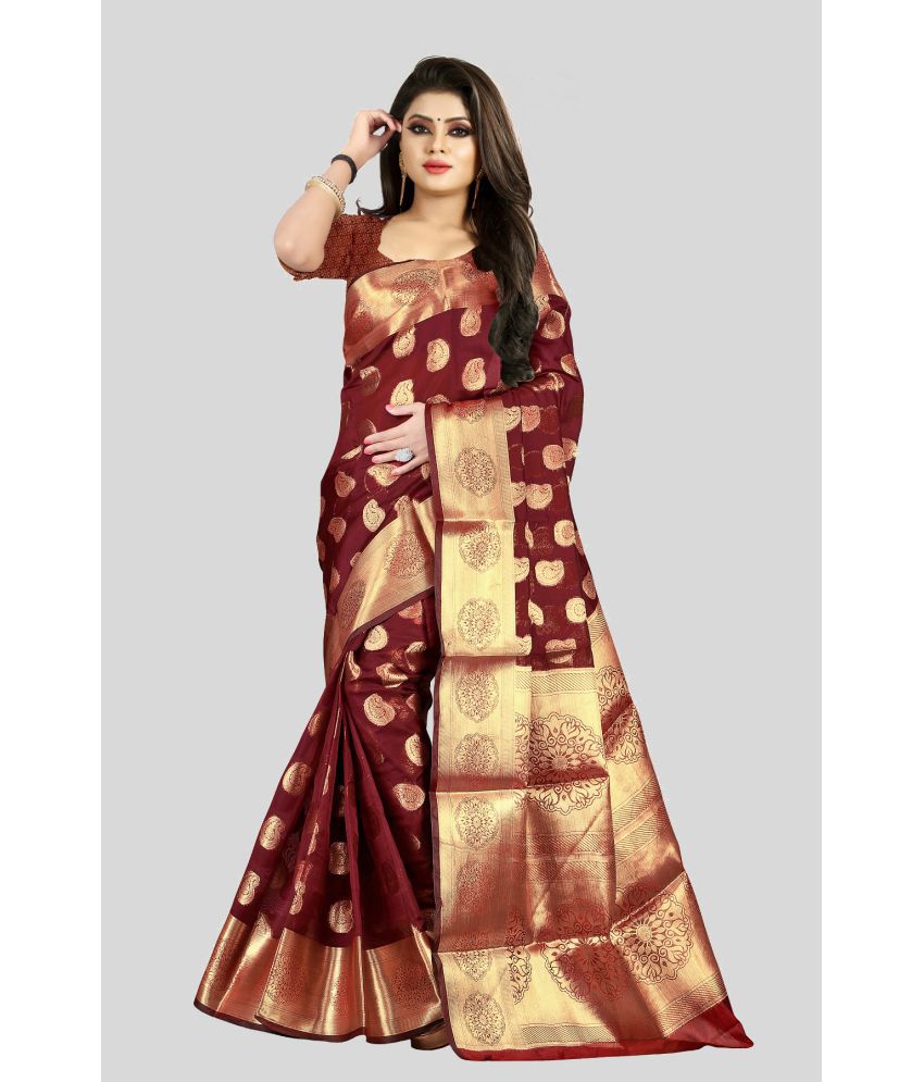     			Gazal Fashions - Maroon Banarasi Silk Saree With Blouse Piece (Pack of 1)
