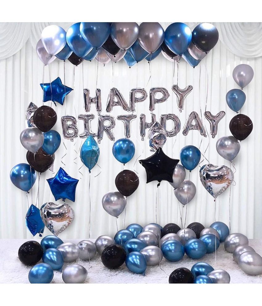     			Party Propz Happy Birthday Decoration Kit 44Pcs Set for Husband Boys Kids Decorations Items Combo with Helium Letters Foil Balloon Banner; Latex Metallic Balloons Decor
