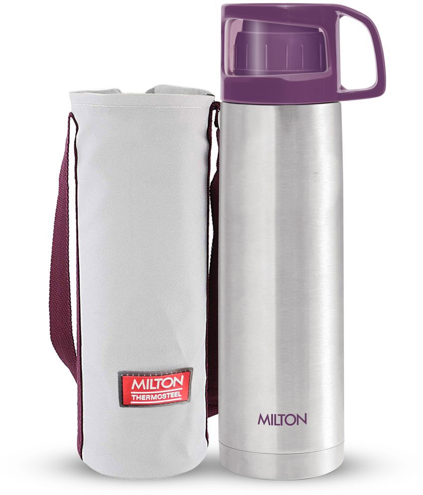     			Milton Glassy 350 Thermosteel 24 Hours Hot and Cold Water Bottle with Drinking Cup Lid, 350 ml, Purple