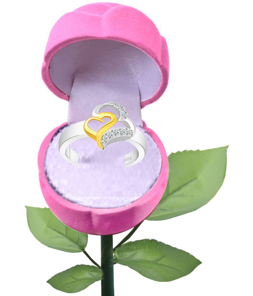     			Vighnaharta New Couple Heart CZ Rhodium Plated Alloy Ring with PROSE Ring Box for Women and Girls - [VFJ1293ROSE-PINK16]