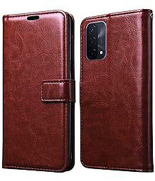 NBOX Brown Flip Cover For Oppo A74 5G Viewing Stand and pocket