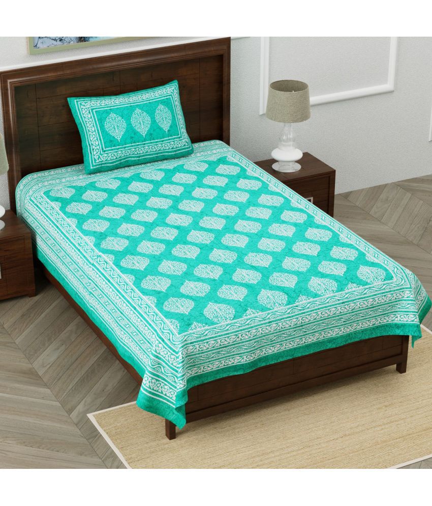     			Uniqchoice - Turquoise Cotton Single Bedsheet with 1 Pillow Cover