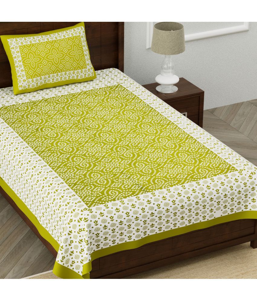     			Uniqchoice - Green Cotton Single Bedsheet with 1 Pillow Cover