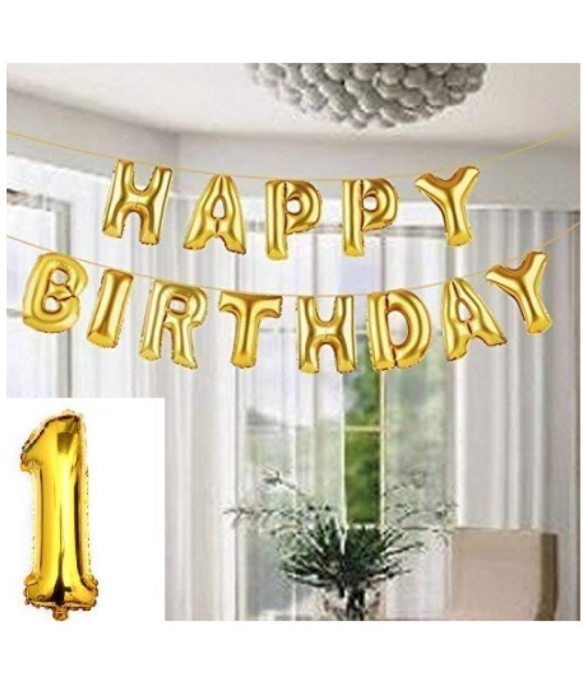     			Blooms Event"Happy Birthday" Golden Foil Balloon (Pack of 13 Letters)+Golden Letter 1 Foil Balloon (Combo 1+1)