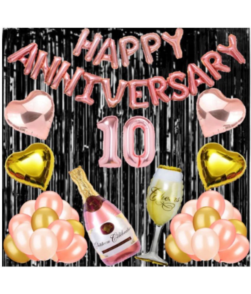     			Blooms Event10 Rose Gold Foil Balloons with Happy Anniversary Decoration Items ( Pack of 55)