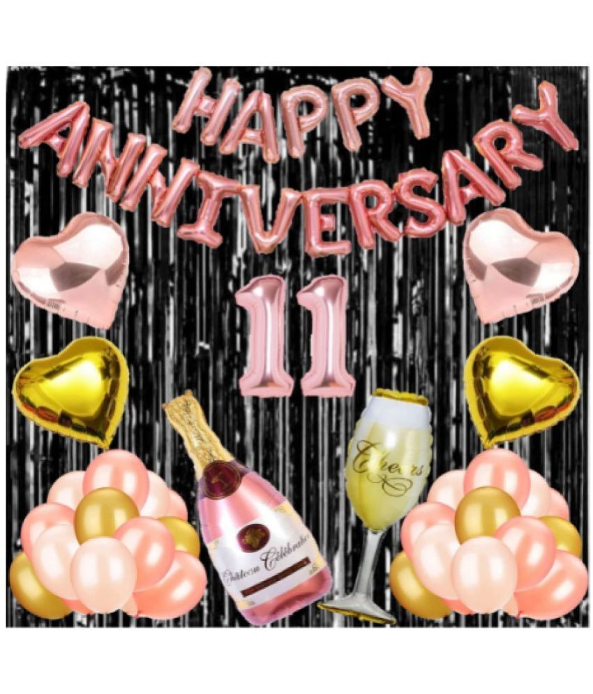     			Blooms Event11 Rose Gold Foil Balloons with Happy Anniversary Decoration Items ( Pack of 55)