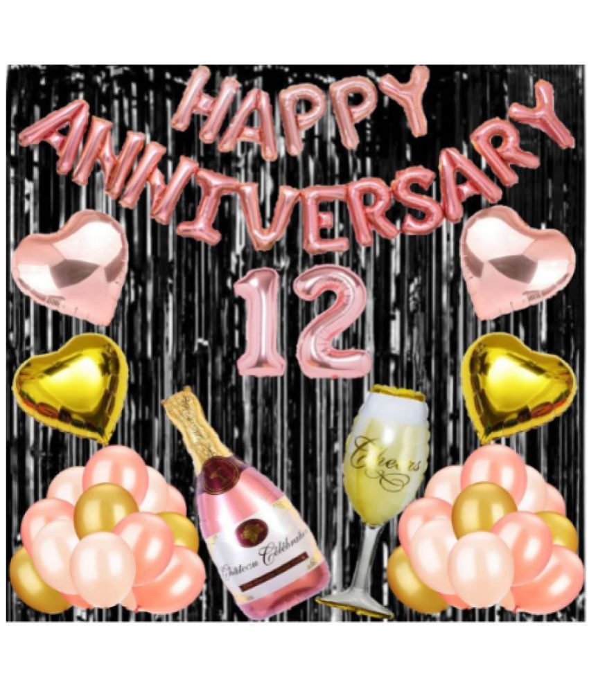     			Blooms Event12 Rose Gold Foil Balloons with Happy Anniversary Decoration Items ( Pack of 55)