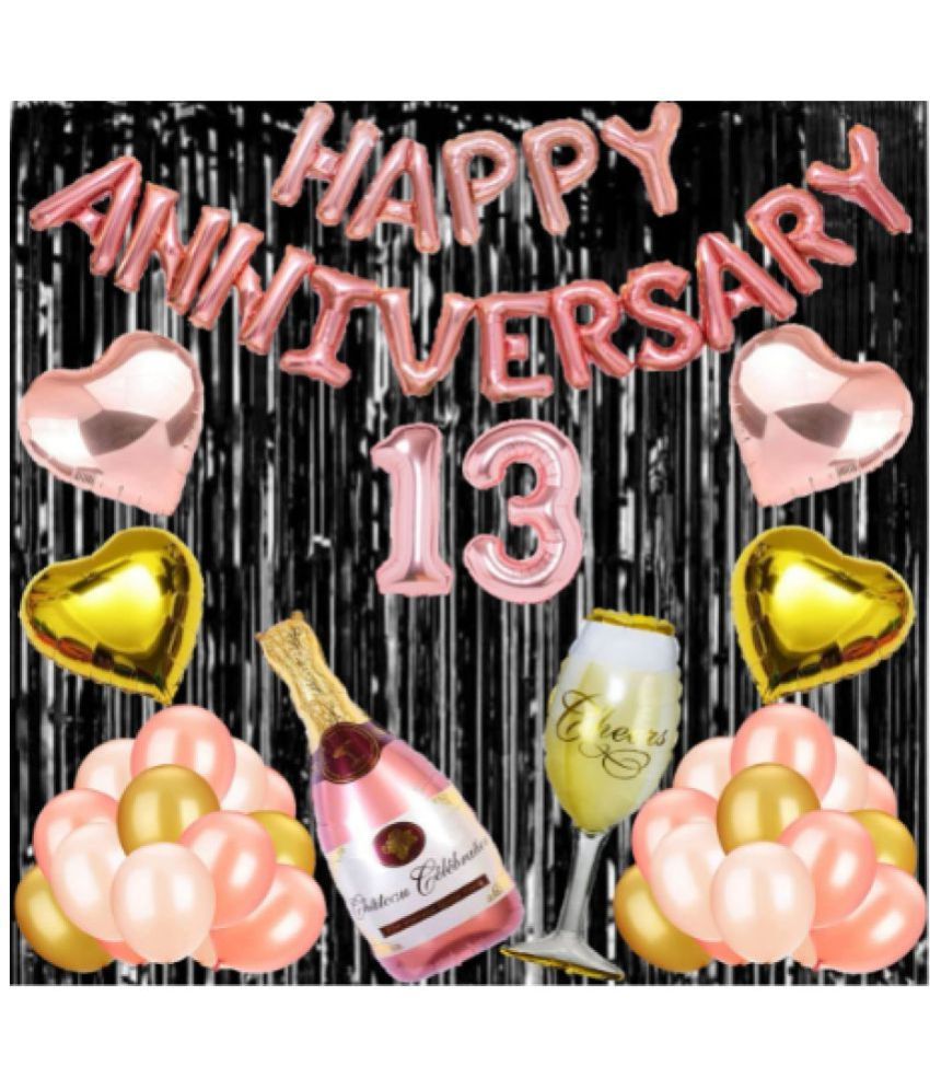     			Blooms Event13 Rose Gold Foil Balloons with Happy Anniversary Decoration Items ( Pack of 55)