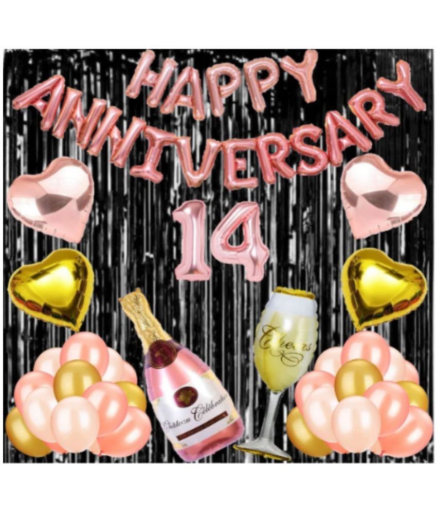     			Blooms Event14 Rose Gold Foil Balloons with Happy Anniversary Decoration Items ( Pack of 55)