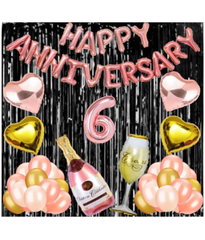     			Blooms Event6 Rose Gold Foil Balloons with Happy Anniversary Decoration Items ( Pack of 55)