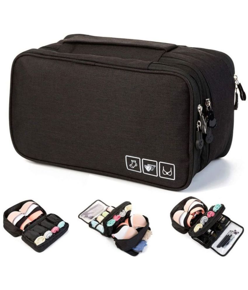     			House of Quirk Travel Multi-Function Bra Underwear Packing Organize Storage Bag, Bra/Socks/Cosmetic Accessories Storage Case - Black
