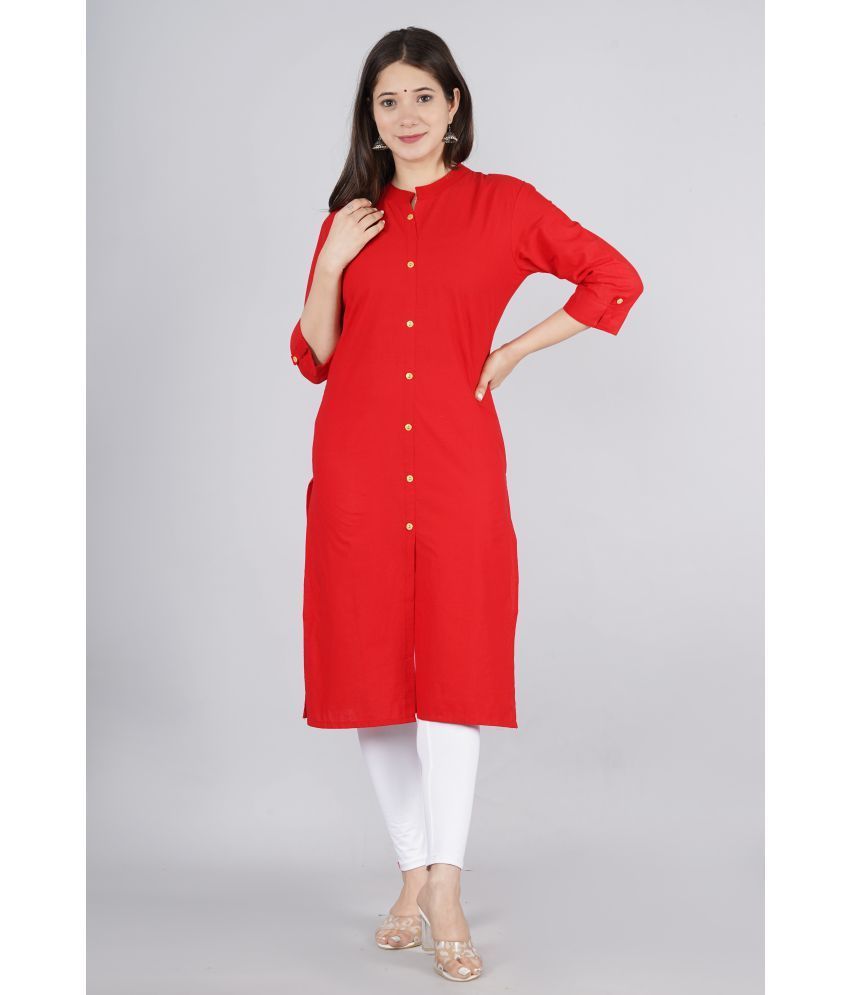     			KIPEK - Red Cotton Women's Front Slit Kurti ( Pack of 1 )