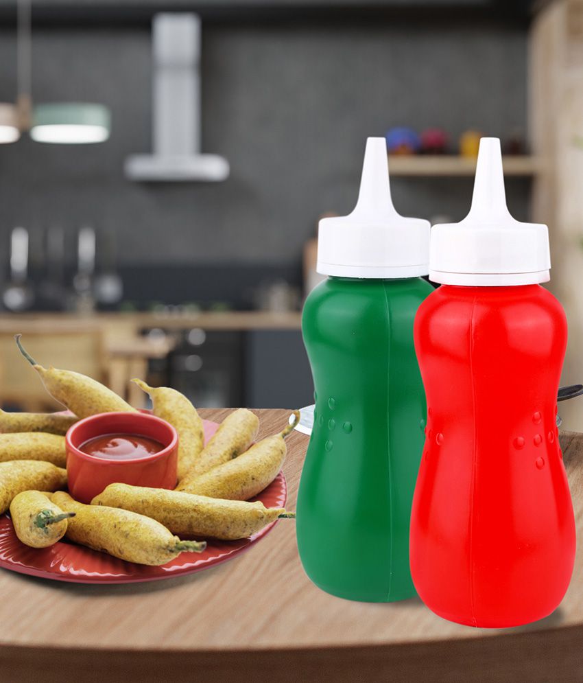     			HOMETALES Plastic Squeeze Bottle for Ketchup/ Honey/ Sauce Dispenser Bottle 400ml each, (2U), Multicolor