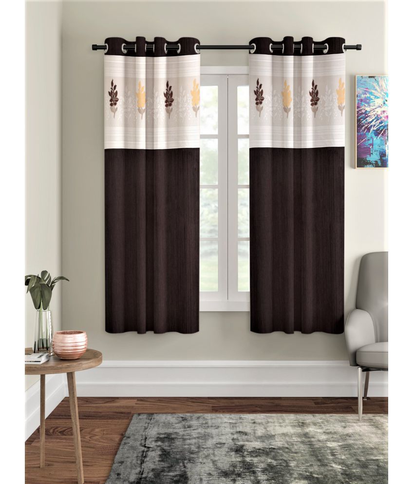     			Home Sizzler Set of 2 Window Semi-Transparent Eyelet Polyester Brown Curtains ( 153 x 116 cm )