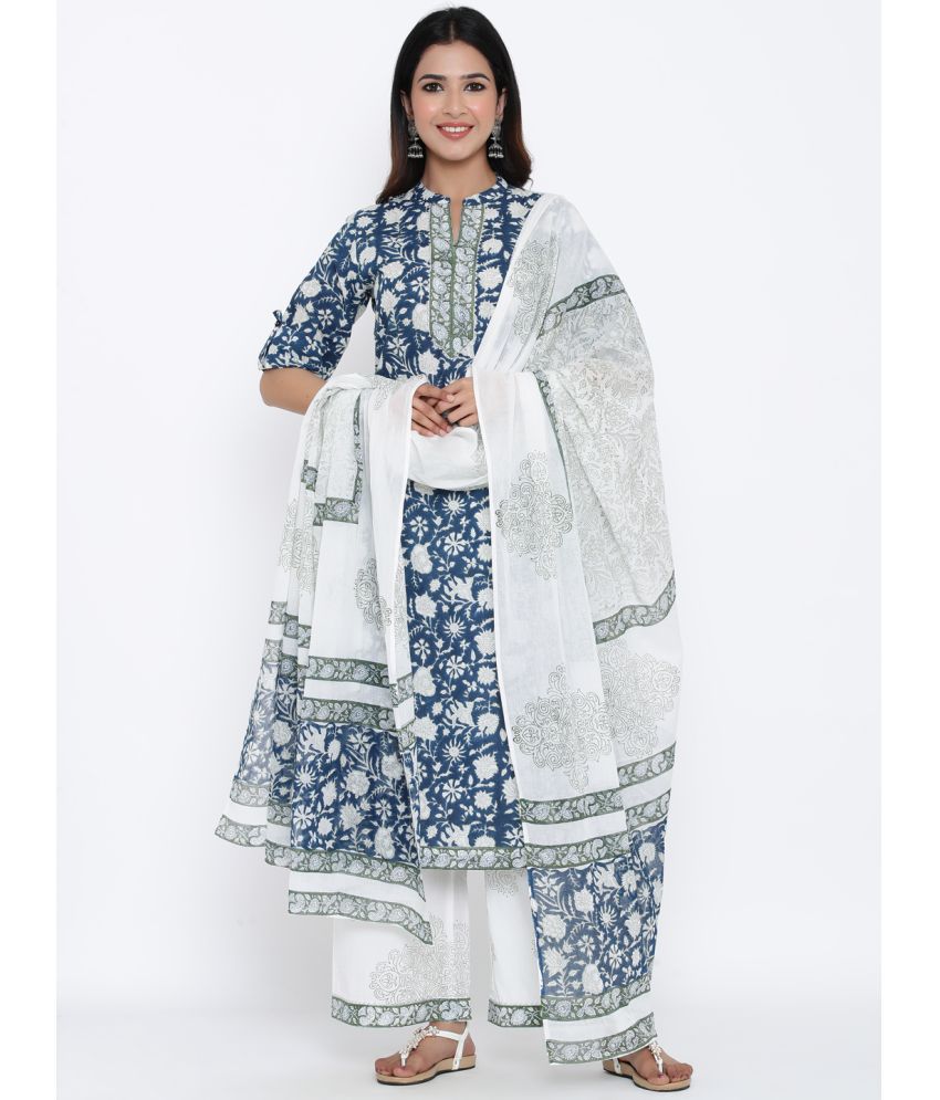     			KIPEK - Blue Frock Style Cotton Women's Stitched Salwar Suit ( Pack of 1 )
