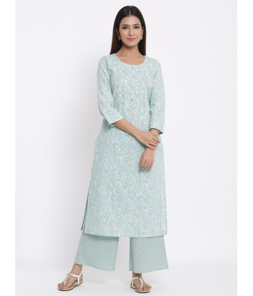     			KIPEK - Turquoise Straight Cotton Women's Stitched Salwar Suit ( Pack of 1 )