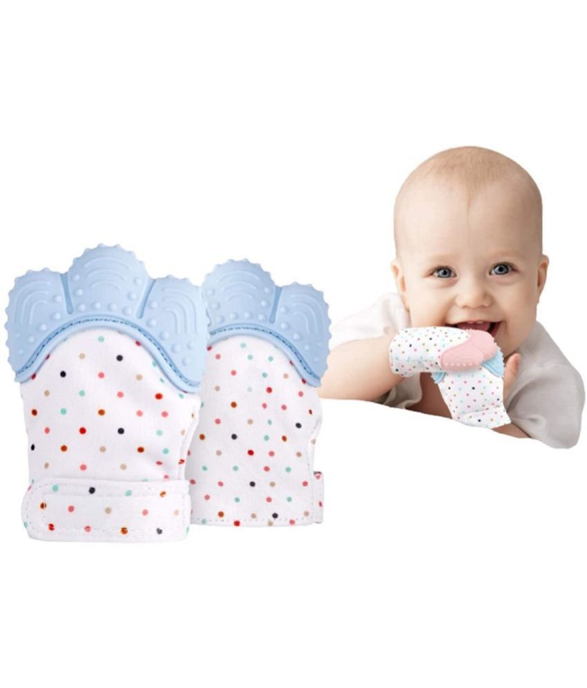 WISHKEY Cute Printed Easy Teething Mittens Food Grade Silicone Self Soothing Teether Gloves Toy For New Born Babies, Pain Relief Munching Mitts For Baby Boys & Girls