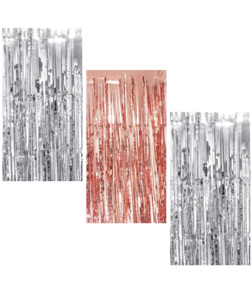     			Blooms Event 1 Rose gold  2 silver Fringe Curtains Pack of 3