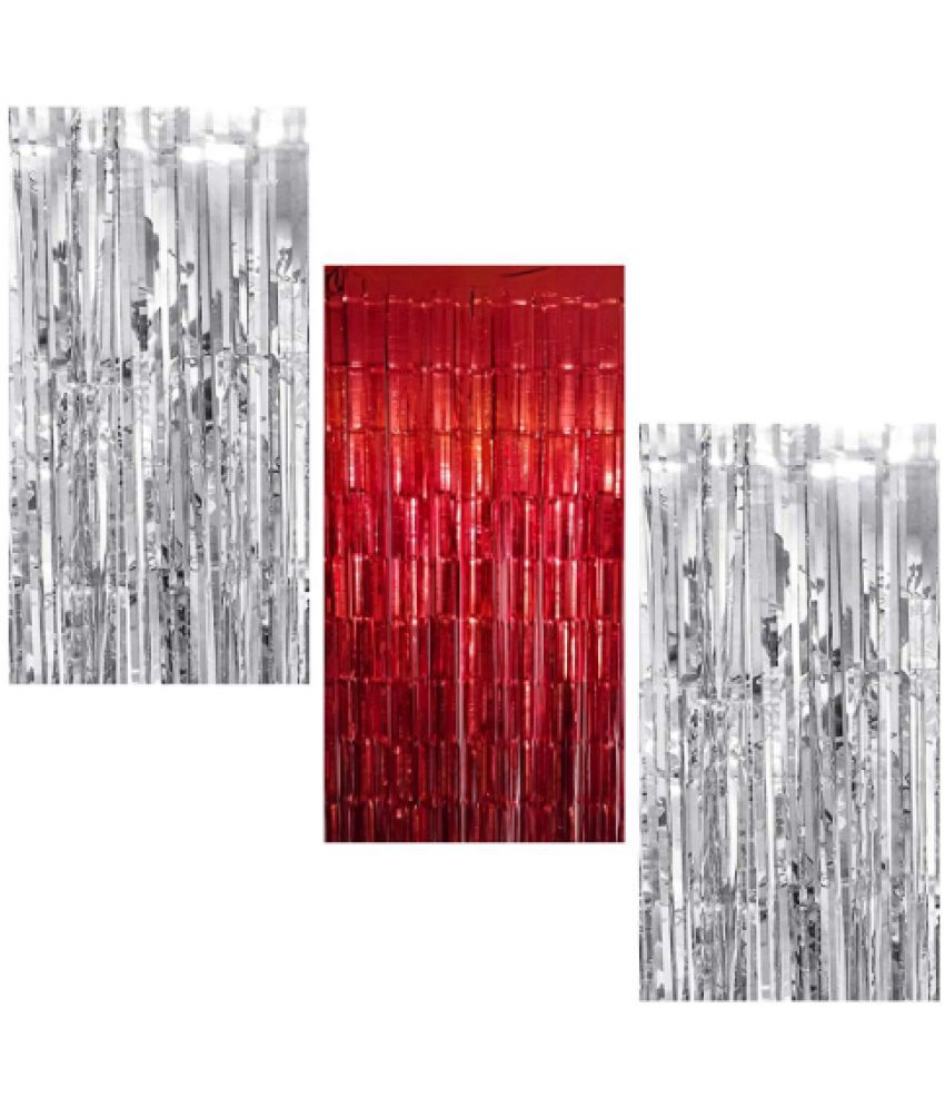     			Blooms Event2Silver 1 Red fringe Curtains Pack of 3