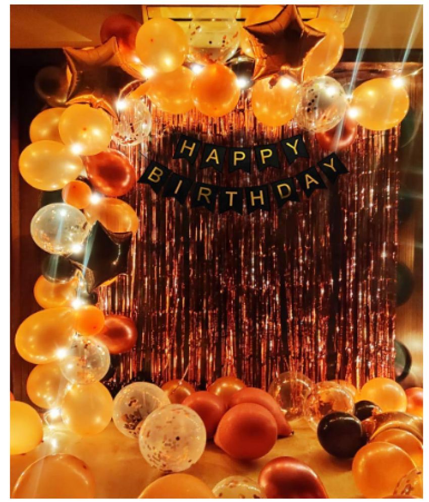     			Blooms MallRose Gold Birthday Decorations Items With Led Lights-69PcsHappy Bday Confetti Balloons,Black Banner, Foil Curtain Star Foil Ballons For Celebration/Balloon Item Kit Combo