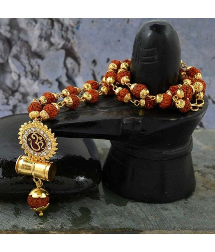     			PAYSTORE Sun Shape Shiv Mahadev Damaru Locket With Gold Cap Panchmukhi Rudraksha Mala Gold-plated
