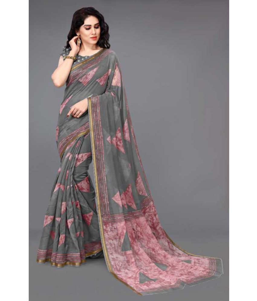     			AARTI SELECTION Grey Cotton Saree -