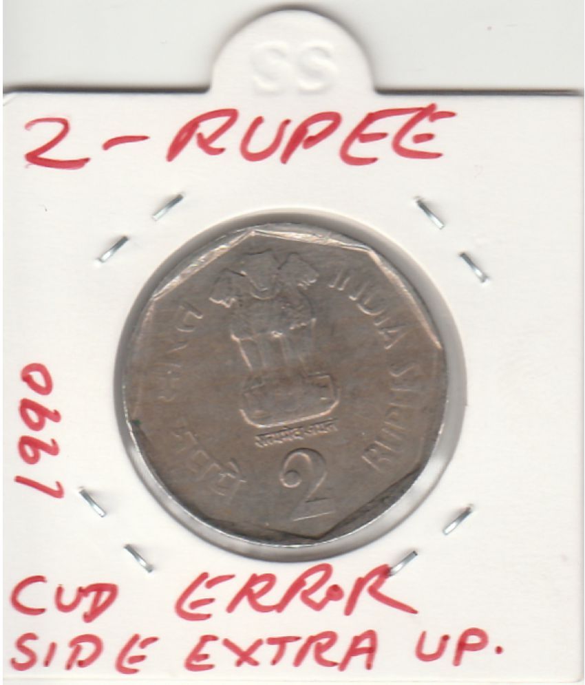     			NUMISMATTECLY  RARE AND COLLECTIBLE -TWO RUPEE BIG SIZE YEAR-1990, WITH  CUD  ERROR  C01N SIDE EXTRA UP IN EXTRA FINE CONDITION HIGHLY COLLECTIBLE . CHECK PICTURE CAREFFULLY BEFORE ORDER PLEASE DONT PLACE FAKE  ORDER. WIGHT-8 GRAMS. 28-MM.