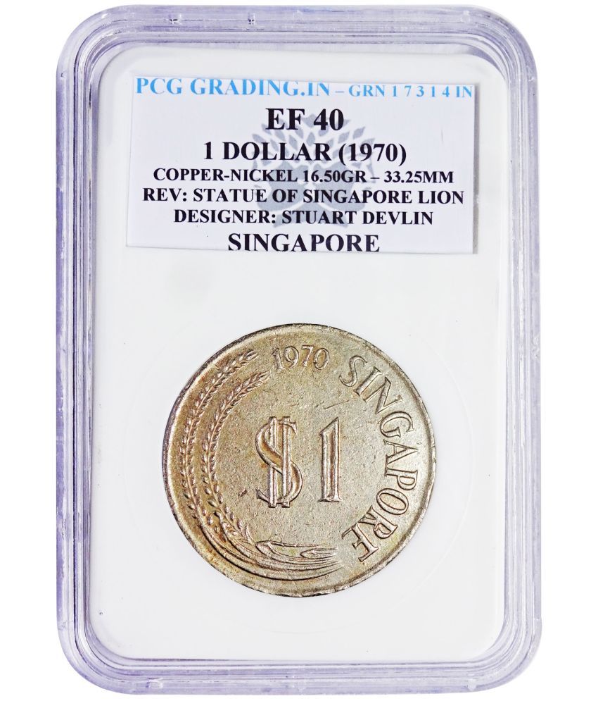     			(PCG Graded) 1 Dollar (1970) Rev: Statue of Singapore Lion Designer: Stuart Devlin Singapore PCG Graded Copper-Nickel Coin