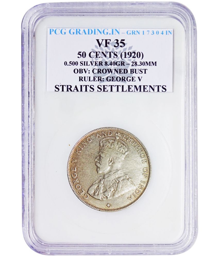     			(PCG Graded) 50 Cents (1920) Obv: Crowned Bust Ruler: George V Straits Settlements PCG Graded Silver Coin