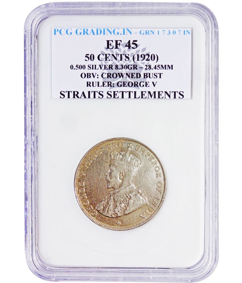     			(PCG Graded) 50 Cents (1920) Obv: Crowned Bust Ruler: George V Straits Settlements PCG Graded Silver Coin