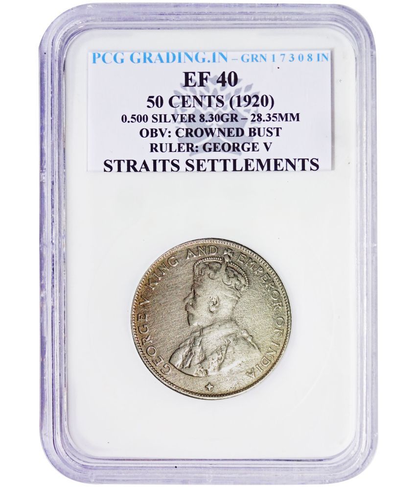     			(PCG Graded) 50 Cents (1920) Obv: Crowned Bust Ruler: George V Straits Settlements PCG Graded Silver Coin