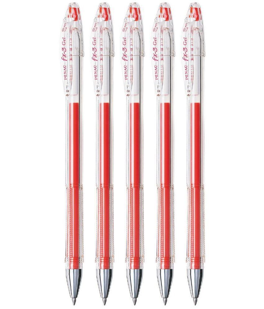     			Penac FX-3 Gel Ball 0.7 mm Red ink Pen (Pack of 5)
