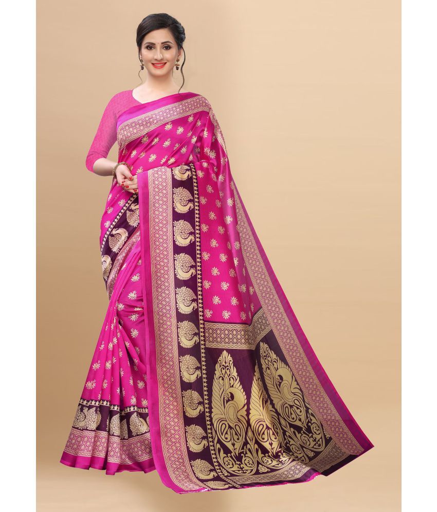 Bhakarwadi Pink Art Silk Saree - Single