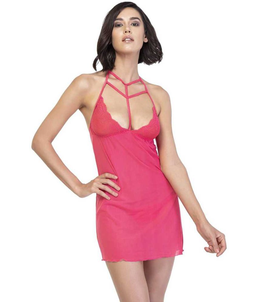     			Celosia Net Baby Doll Dresses With Panty - Pink Single