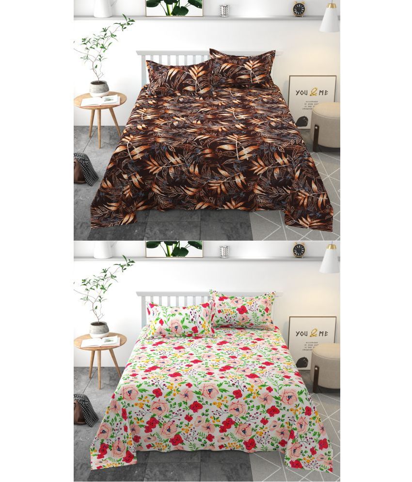     			Homefab India Microfibre 2 Double Bedsheets with 4 Pillow Covers ( 228 cm x 215 cm )