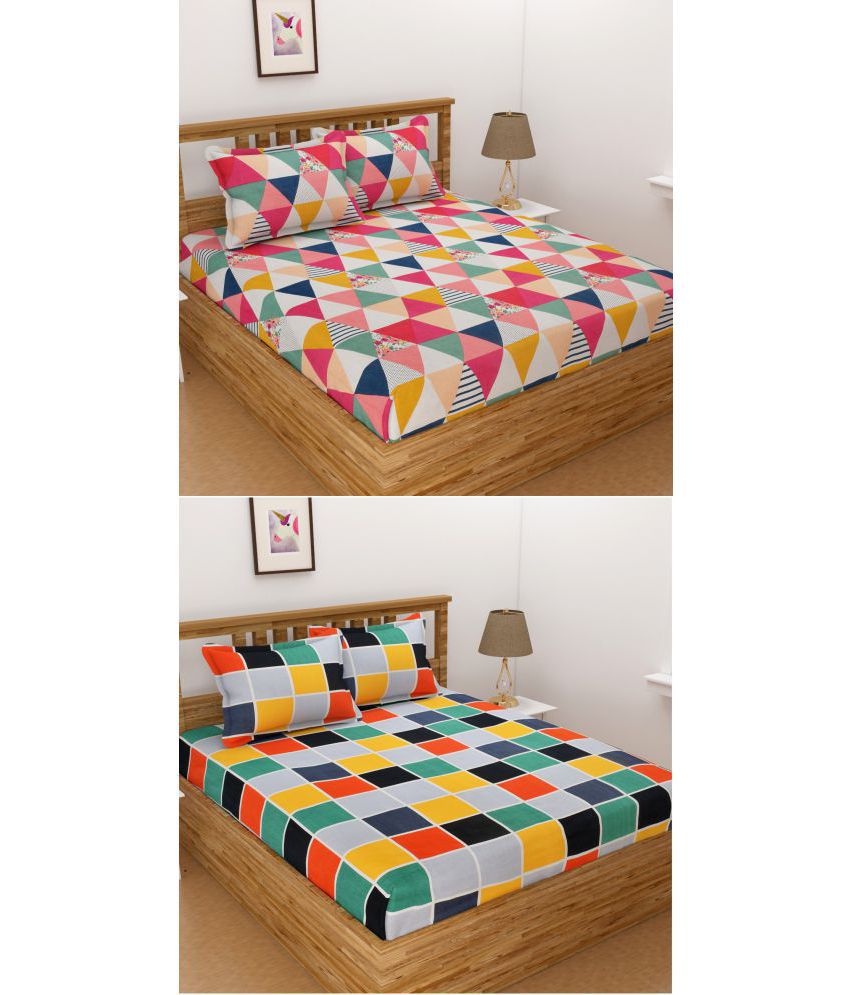     			Homefab India Microfibre 2 Double Bedsheets with 4 Pillow Covers ( 228 cm x 215 cm )