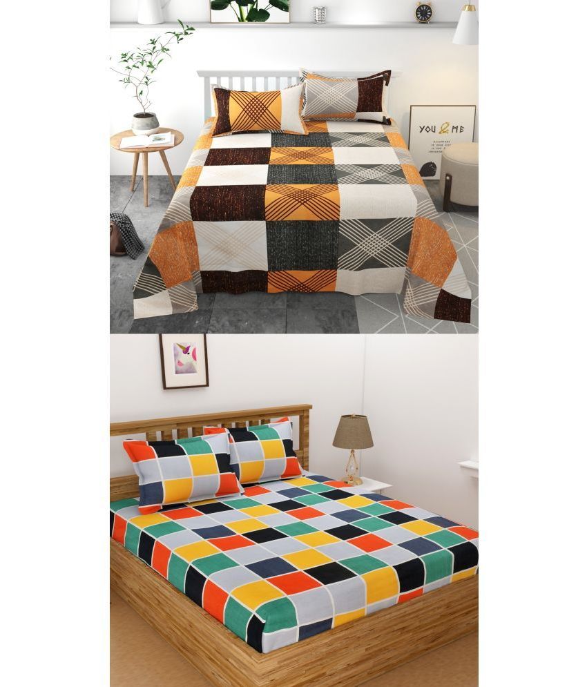     			Homefab India Microfibre 2 Double Bedsheets with 4 Pillow Covers ( 228 cm x 215 cm )