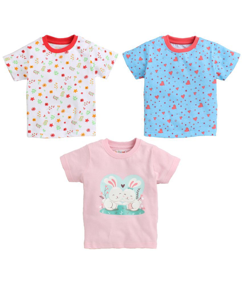     			BUMZEE Pink & Blue Half Sleeves Baby Girls T-Shirt Pack Of 3 Age - 3-6 Months