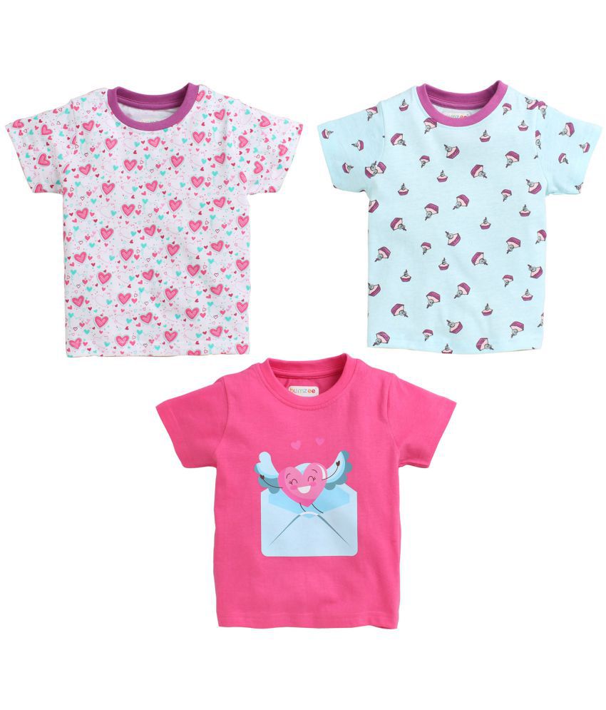     			BUMZEE Pink & Sea.Green Half Sleeves Baby Girls T-Shirt Pack Of 3 Age - 3-6 Months